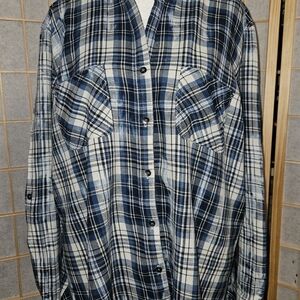 Rock & Republic Women's Blue & White Plaid Button-Up Shirt